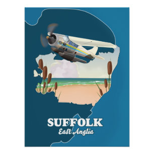 Pôster Mapa de Suffolk East Anglia