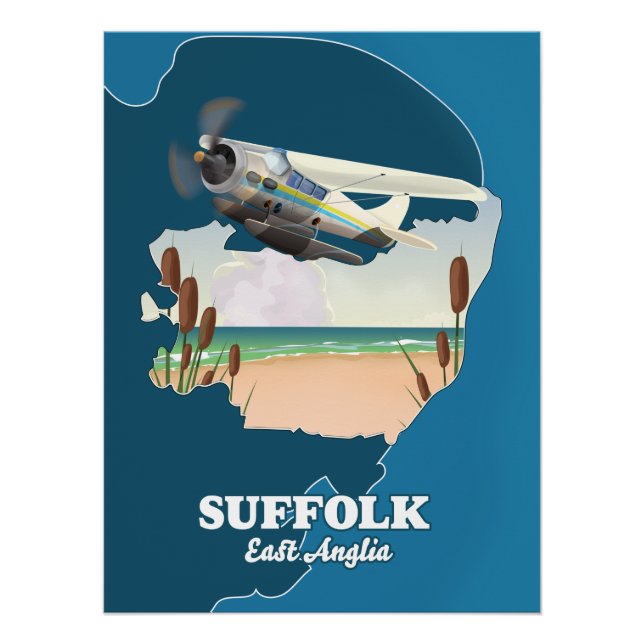 Pôster Mapa de Suffolk East Anglia (Frente)