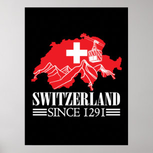 Poster Mapa de suiças desde 1291 monta sinalizador suíço