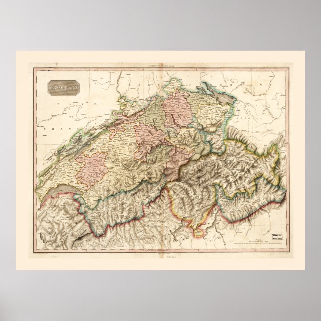 Poster Mapa de suiças (Suíça) c. 1818 (Frente)