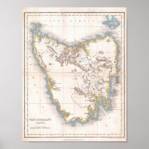 Poster Mapa de Terra de Van Dieman ou Tasmânia
