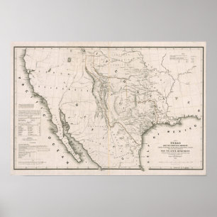 Pôster Mapa de Texas e os países adjacentes