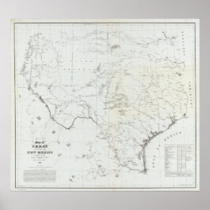 Poster Mapa de Texas e parte de New mexico