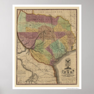 Poster Mapa de Texas por Stephen Austin 1837