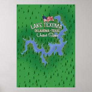 Poster Mapa de Texoma EUA do lago