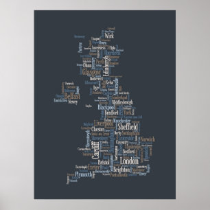 Poster Mapa de texto BRITÂNICO da cidade de Grâ Bretanh