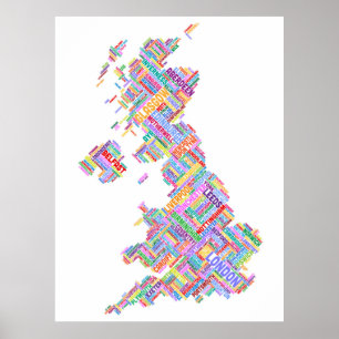 Pôster Mapa de texto BRITÂNICO da cidade de Grâ Bretanh