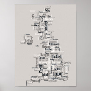 Pôster Mapa de texto BRITÂNICO da cidade de Grâ Bretanh