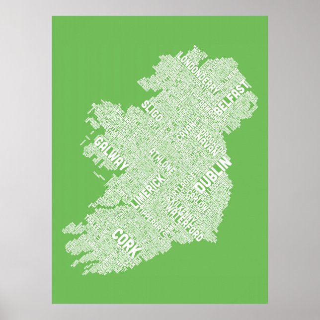 Pôster Mapa de Texto da Cidade de Eire da Irlanda (Frente)