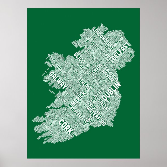 Pôster Mapa de Texto da Cidade de Eire da Irlanda (Frente)
