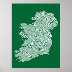 Pôster Mapa de texto da cidade de Ireland Eire
