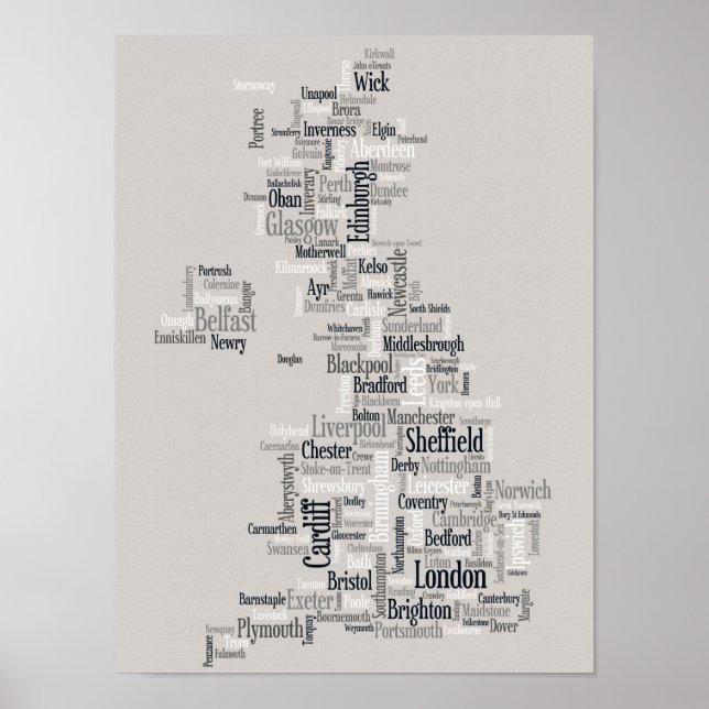Pôster Mapa de Texto da Cidade do Reino Unido do excelent (Frente)