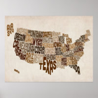 Mapa de Texto da Tipografia dos Estados Unidos