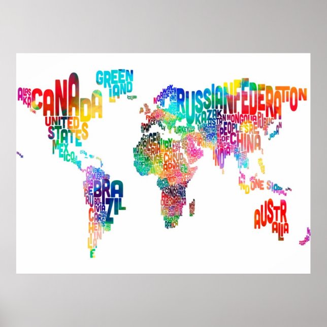 Poster Mapa de texto do mundo (Frente)