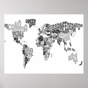 Pôster Mapa de texto do mundo