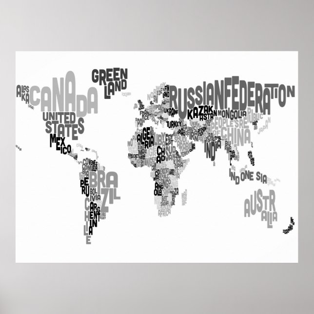 Pôster Mapa de texto do mundo (Frente)