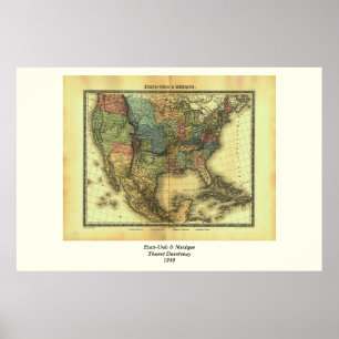 Pôster Mapa de Thunot Duvotenay 1848:  Etats-Unis & Mexiq