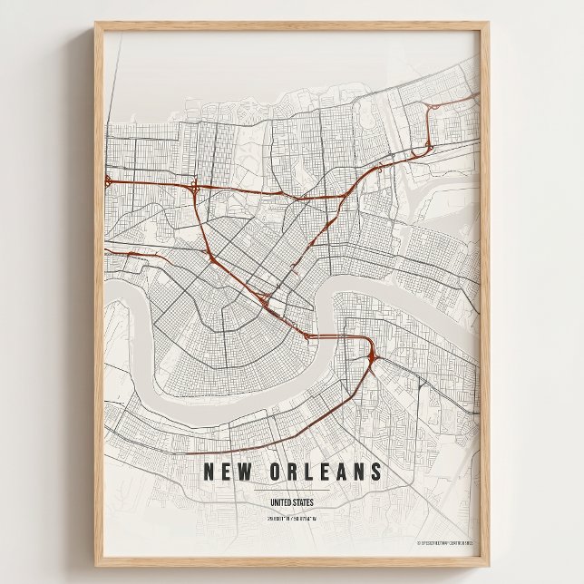 Poster Mapa de Tinta Japonesa de Nova Orleans Arte de Par (Criador carregado)