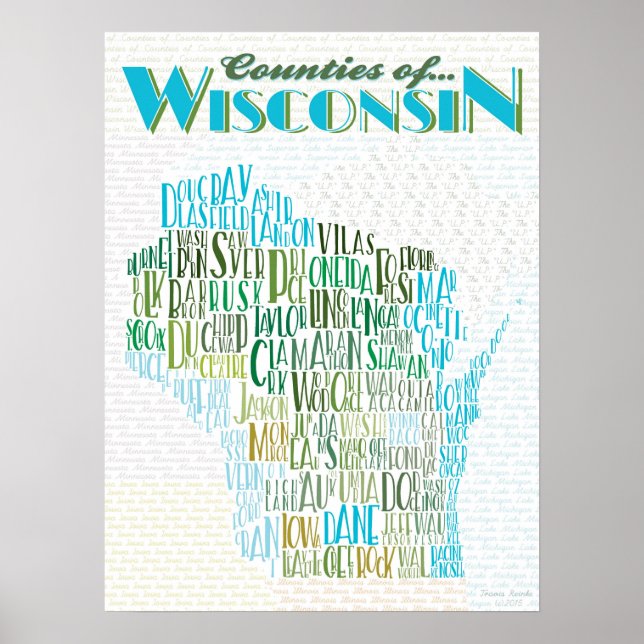 Poster Mapa de Tipografia de Wisconsin (Frente)