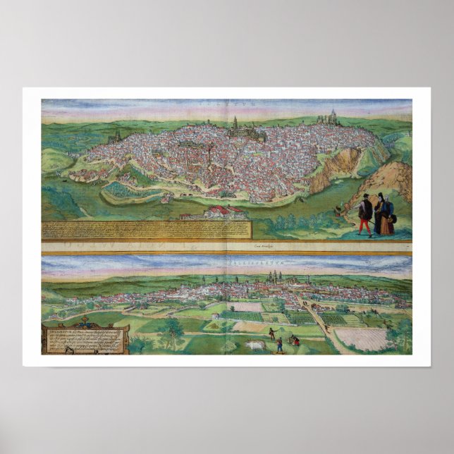 Pôster Mapa de Toledo e Valladolid, de Civitates Orbi (Frente)