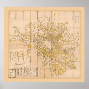Poster Mapa de Tóquio, Japão (1676)