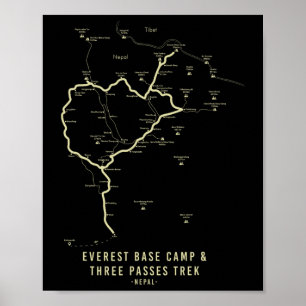 Poster Mapa de Trilha do Campo Base do Everest Caminhada