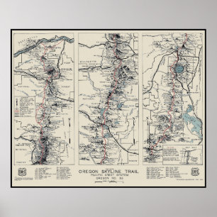 Poster Mapa de Trilhos do Pacífico, Oregon, 1936