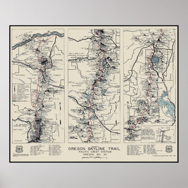 Poster Mapa de Trilhos do Pacífico, Oregon, 1936 (Frente)