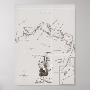 Poster Mapa de Turks e Caicos