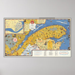 Poster Mapa de Vacanes, Quebeque, Gaspesie (Canadá)