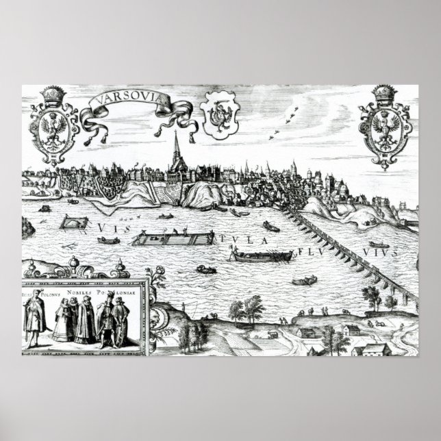 Pôster Mapa de Varsóvia, de Civitates Orbis Terrarum, por (Frente)