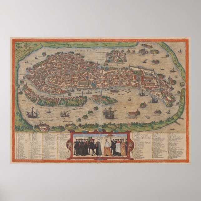 Poster Mapa de Veneza Itália (1572) (Frente)