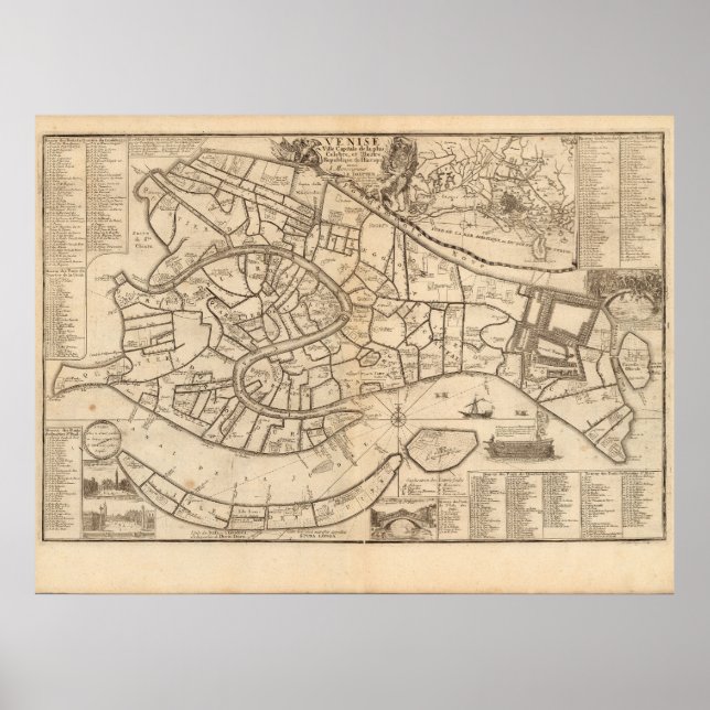 Poster Mapa de Veneza por Nicolas de Fer 1725 (Frente)