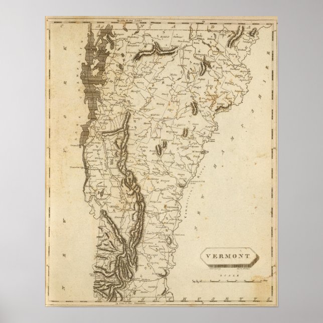 Pôster Mapa de Vermont por Arrowsmith (Frente)