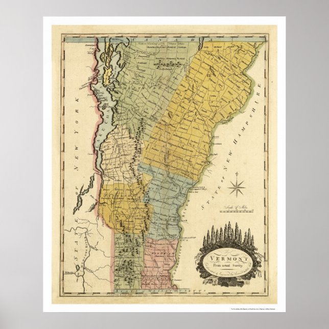 Pôster Mapa de Vermont por Carey 1814 (Frente)