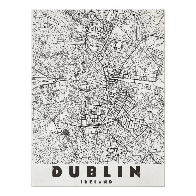 Pôster Mapa de Viagem Antigo de Dublin Irlanda (Frente)