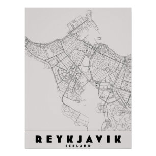 Pôster Mapa de Viagem Antigo de Reykjavik Islândia