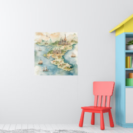 Poster Mapa de Viagem Aquarela