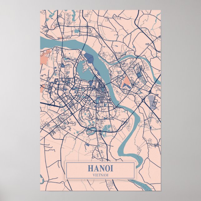 Poster Mapa de Viagem da Cidade Arejada de Hanoi Vietnã (Frente)
