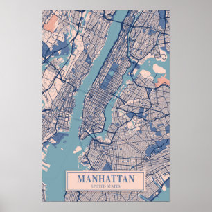 Poster Mapa de viagem da cidade arejada de Manhattan NYC