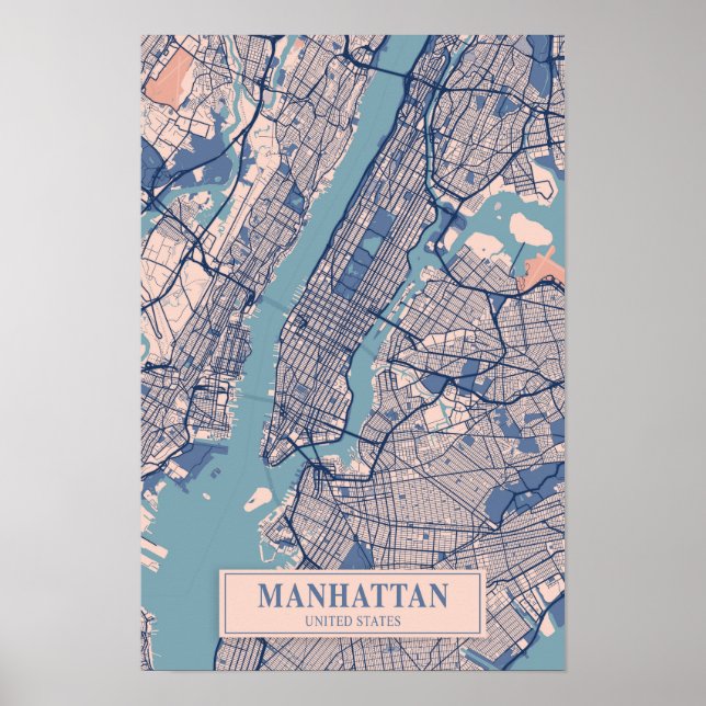 Poster Mapa de viagem da cidade arejada de Manhattan NYC  (Frente)