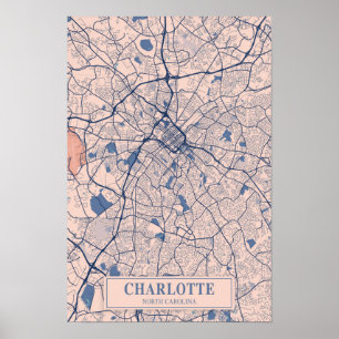Poster Mapa de Viagem da Cidade Breezy Charlotte Carolina