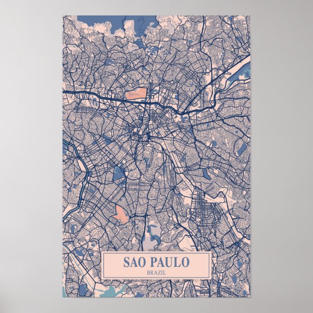 Poster Mapa de Viagem da Cidade Ventilada de São Paulo Br (Frente)
