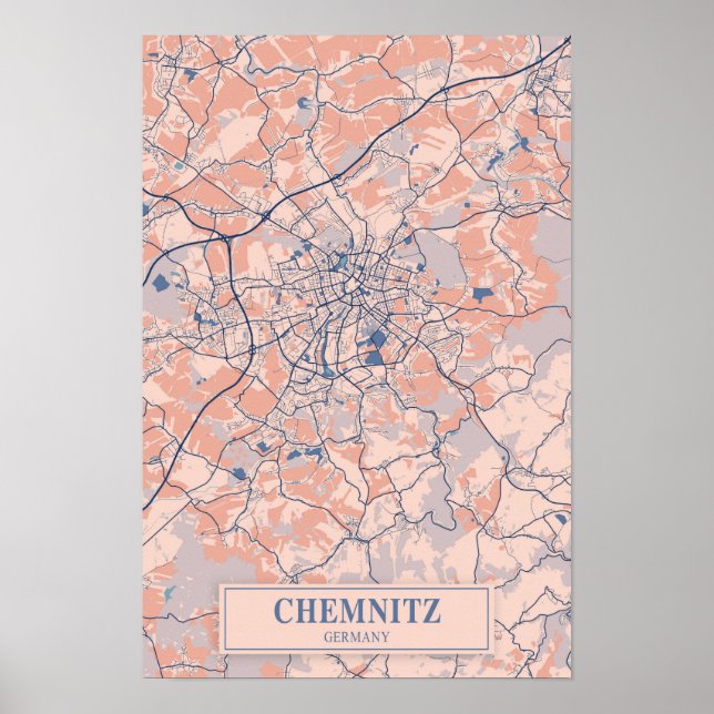 Poster Mapa de viagem da cidade ventosa Chemnitz Alemanha (Frente)