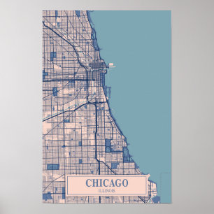Poster Mapa de viagem da cidade ventosa Chicago Illinois 