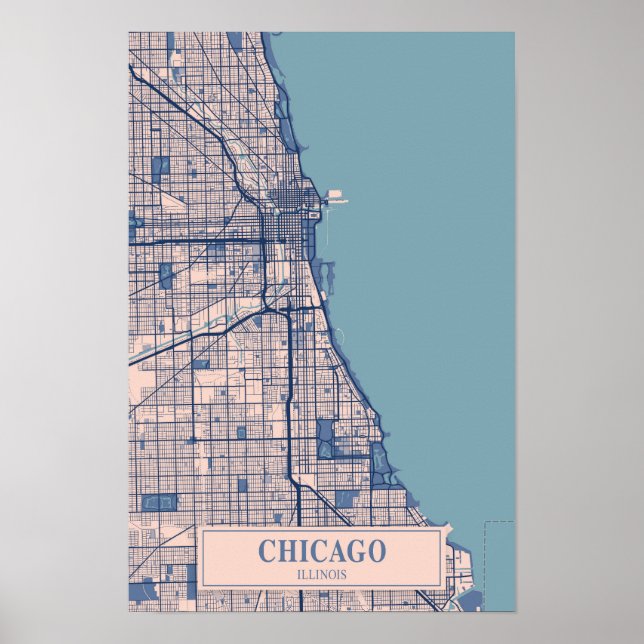 Poster Mapa de viagem da cidade ventosa Chicago Illinois  (Frente)