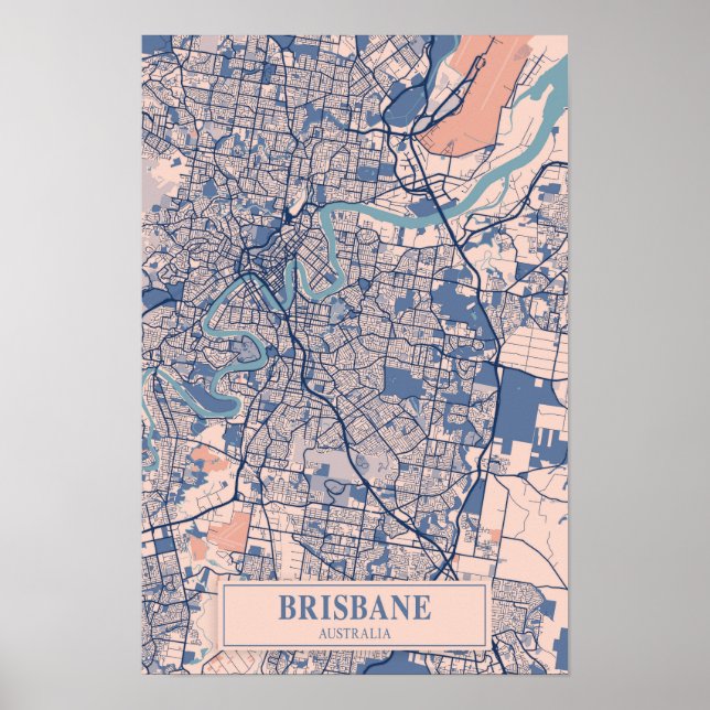 Poster Mapa de viagem da cidade ventosa de Brisbane Austr (Frente)