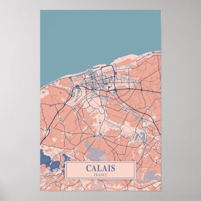 Poster Mapa de viagem da cidade ventosa de Calais França (Frente)