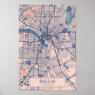 Poster Mapa de viagem da cidade ventosa de Dallas Texas E