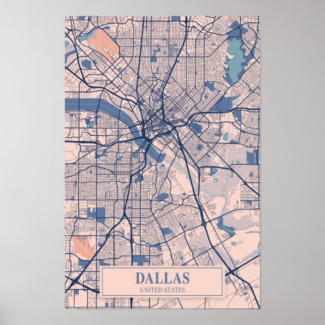 Poster Mapa de viagem da cidade ventosa de Dallas Texas E (Frente)
